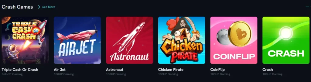 Selection of crash games at Spinshark including Triple Cash or Crash and Astronaut for UK players.